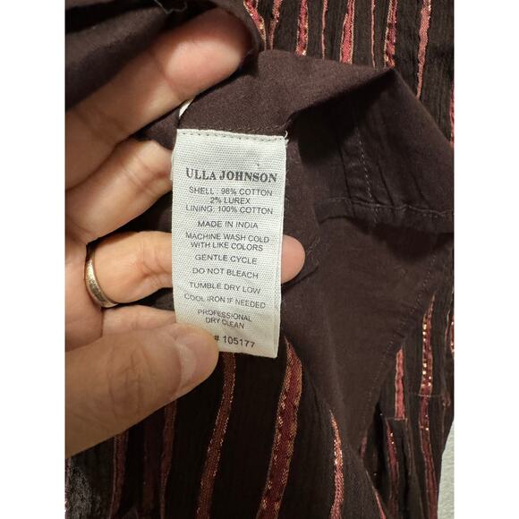 Ulla Johnson Rosalind Metallic Chocolate Striped Mini Dress Size 6 - Picture 9 of 11